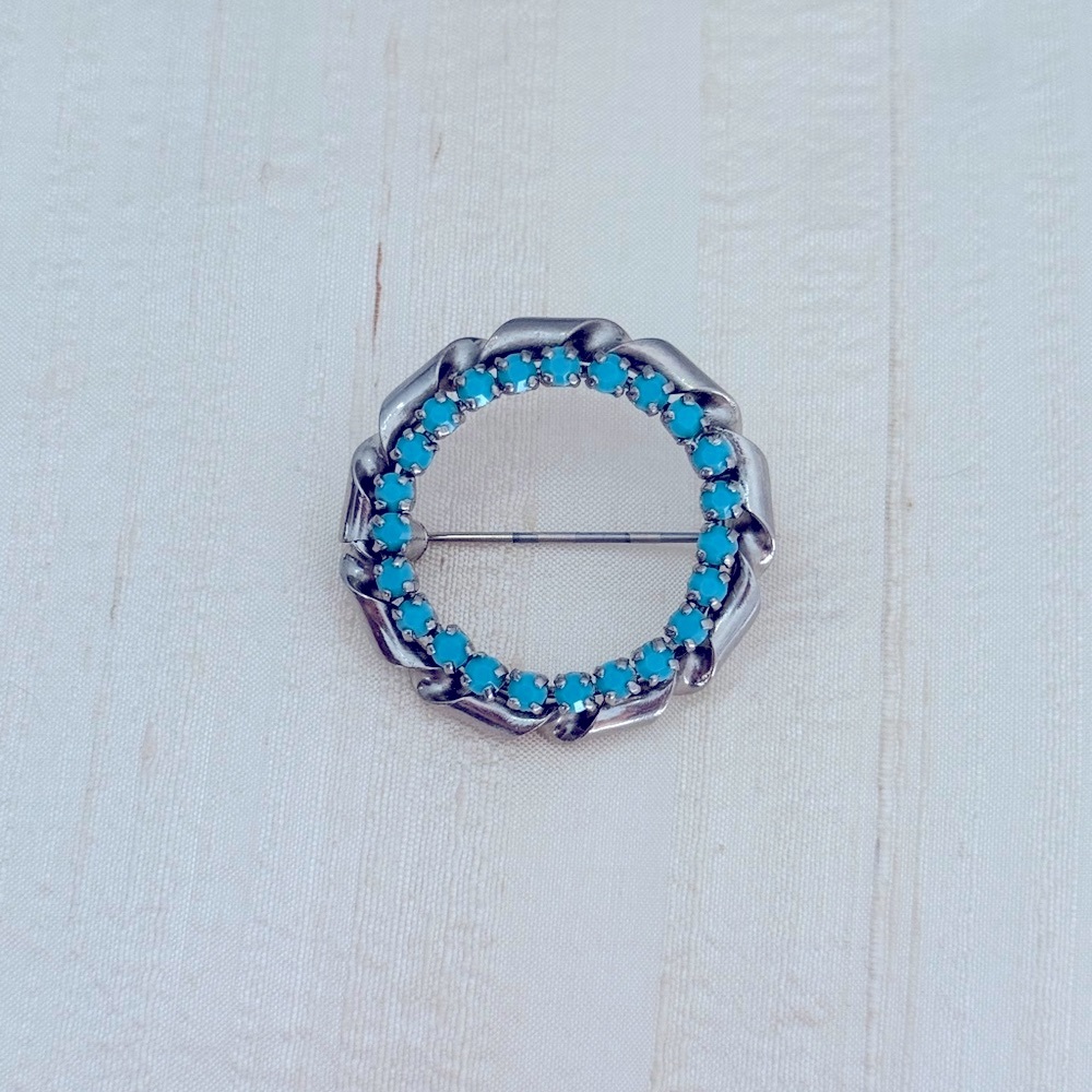 Silver and Turquoise Circle Brooch